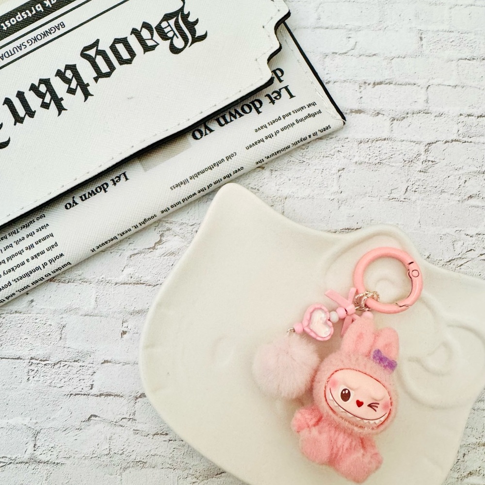 Pink Kawaii Keychain with Pom Poms